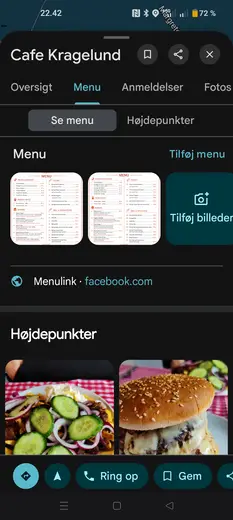 Cafe Kragelunds menu